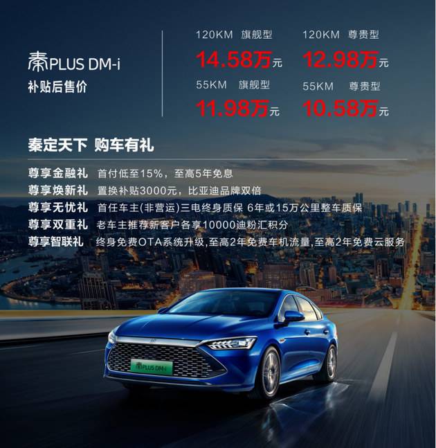 售价10.58万-14.58万元,秦PLUS DM-i百公里亏电油耗仅3.8L