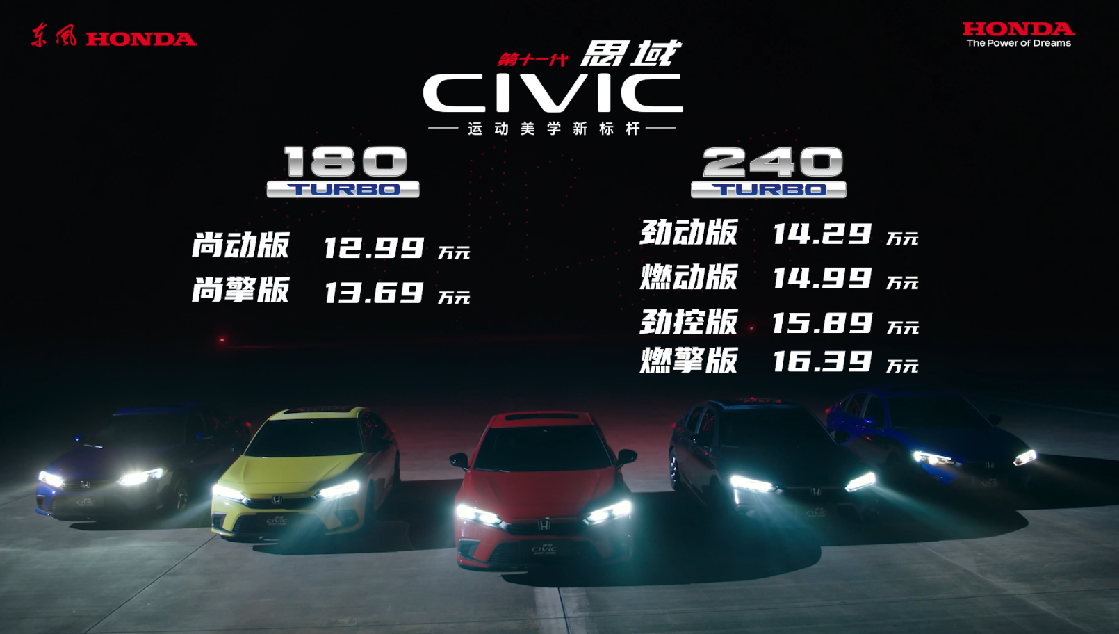 12.99万元—16.39万元,东风Honda第十一代思域正式上市